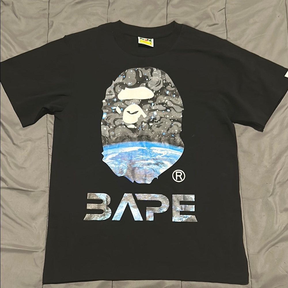 Bape Black Short Sleeve Tee with Graphic Design